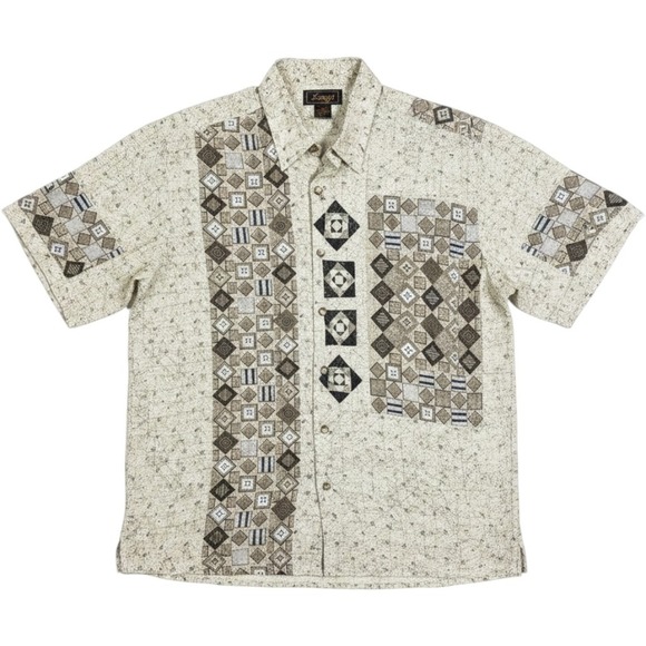 Sangi Other - SAngi USA Vtg Mens Button down Shirt Medium Rayon Relax‎ Fit Trival Print Casual